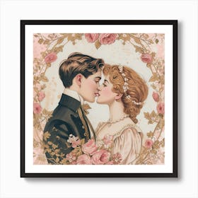 Kissing Couple Valentines Art Print