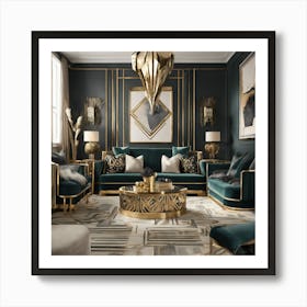 Gold And Green Living Room 1 Art Print