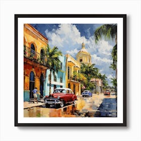 Sunlit Streets: Vintage charm in a tropical town. Art Print