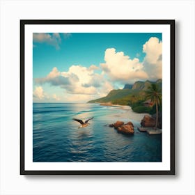 Eagle Flying Over The Ocean Art Print