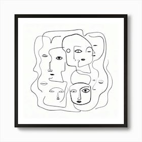 Abstract Faces Art, Black and white. White background 2 Art Print