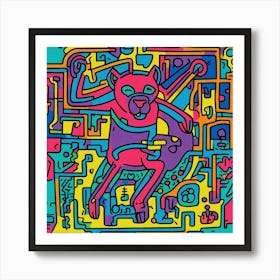 Line Art Panther By Keith Haring In Abstract Space Art Print