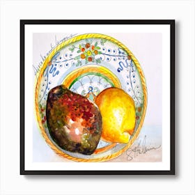 Avocado And Lemons In Artisan Ceramic Square Art Print