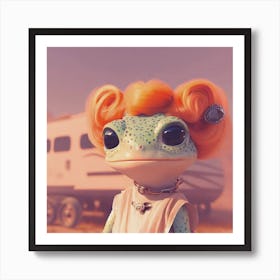 Retro Futuristic Frog in Desert - Muted Pastel Orange and Green Art Print