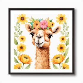 Floral Baby Camel Nursery Illustration (29) Art Print