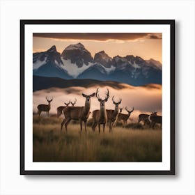 Deer Herd At Sunset Art Print