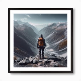 Man Standing On Top Of Mountain Art Print