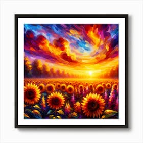 Sunflowers At Sunset Art Print