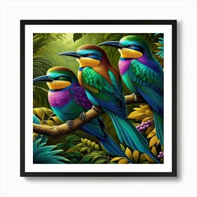 Three Birds In The Jungle Art Print