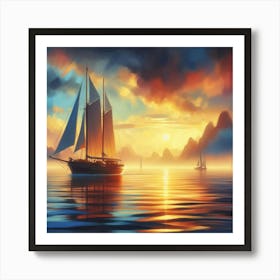 Sailboat At Sunset 10 Art Print