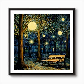 Park Bench At Night 3 Art Print