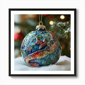 Photorealistic Glossy Christmas Ornament In The Form Of A Creature Painted In Vibrant Colors And Ad Art Print