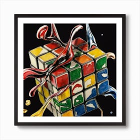 Colorful Rubiks Cube Dripping Paint 12 Art Print