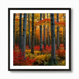 A Vibrant Autumn Forest With Trees Displaying Brilliant Red, Orange, And Yellow Leaves2) Art Print