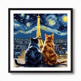 van goth starry night cats Art Print