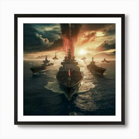 Warships In The Ocean Art Print