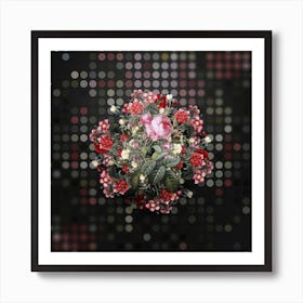 Vintage Pink Cabbage Rose de Mai Flower Wreath on Dot Bokeh Pattern n.0295 Art Print