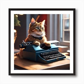 Cat On Typewriter Art Print