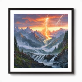 Lightning In The Mountains 1 Art Print