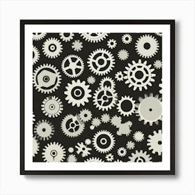 White Gears On Black Background Art Print