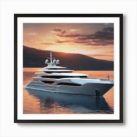 Yacht At Sunset 1 Art Print
