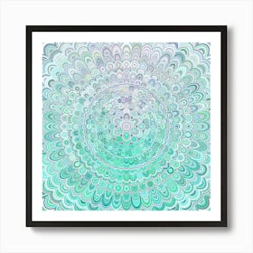 Turquoise Ice Flower Mandala Art Print