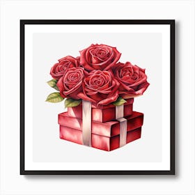 Red Roses In A Gift Box 7 Art Print