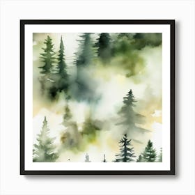 Appalachian Mountains of Misty Pines Watercolor Print of Evergreen Forest..369 Art Print