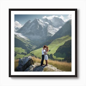 Couple Kissing In The Mountains Art Print