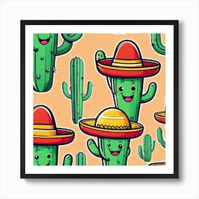 Mexico Cactus With Mexican Hat Inside Taco Sticker 2d Cute Fantasy Dreamy Vector Illustration (12) Art Print