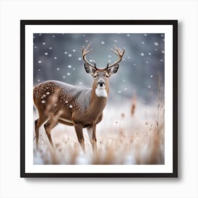 Deer In The Snow Art Print