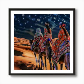 Three Camels In The Desert Art Print