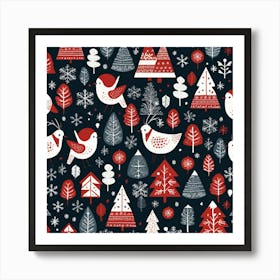 Christmas Trees And Birds Affiche