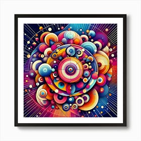 Abstract Digital Art Composed Of Overlapping Circles And Polygons Creatively Arranged And Layered, Rendered In Psychedelic Colors For A Mathematical And Optical Illusion Effect 3 Art Print