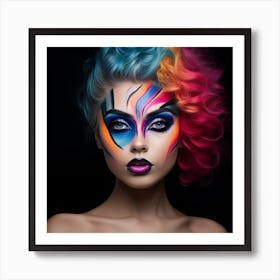 Beautiful Young Woman With Colorful Makeup Art Print