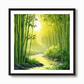 A Stream In A Bamboo Forest At Sun Rise Square Composition 272 Art Print