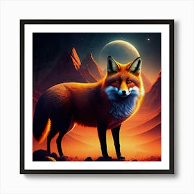 Fox And A Full Moon Art Print
