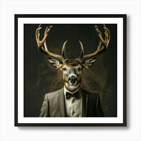 Stylish Deer Portrait in a classic suit Art Print