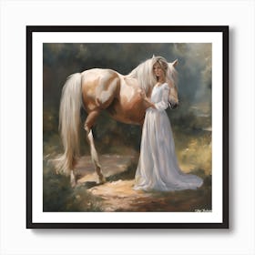 Woman And A Horse Art Print