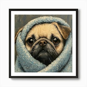 Pug In Towel Bathroom Art 1 Art Print