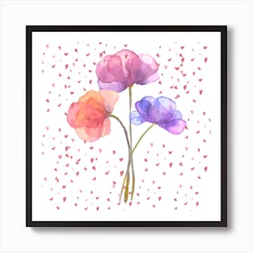 Watercolor Flowers On A White Background Art Print