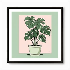 Monstera Plant, A Potted Monstera Plant With Soft Pink Leaves Set Against 2 Art Print