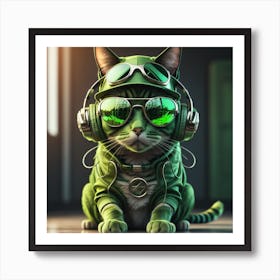 Cat With Headphones 11 Art Print