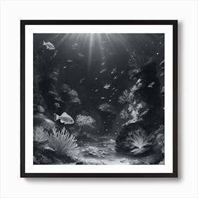 Black And White Underwater Painting 1 Art Print