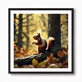 Red Squirrel In Autumn Forest Art Print