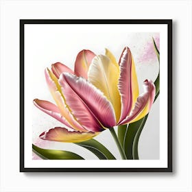 A Breathtakingly Detailed, High Contrast Stencil Painting Illustration Of A Majestic Tulip Flower In Ultra High Resolution, Featuring Delicate, Intricately Cut Paper Thin Petals 2 Art Print