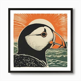 Retro Bird Lithograph Puffin 1 Art Print