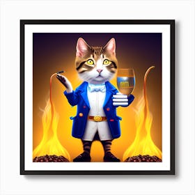 Cat With A Glass Of Wine Art Print