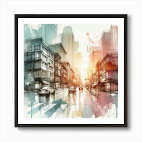 Watercolor Cityscape Art Print