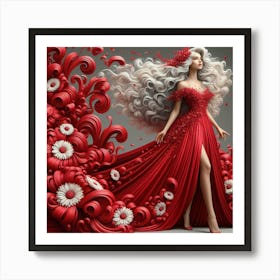 3d Girl In Red Dress 1 Art Print